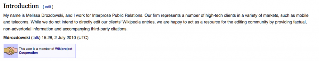 Wikipedia COI Declaration